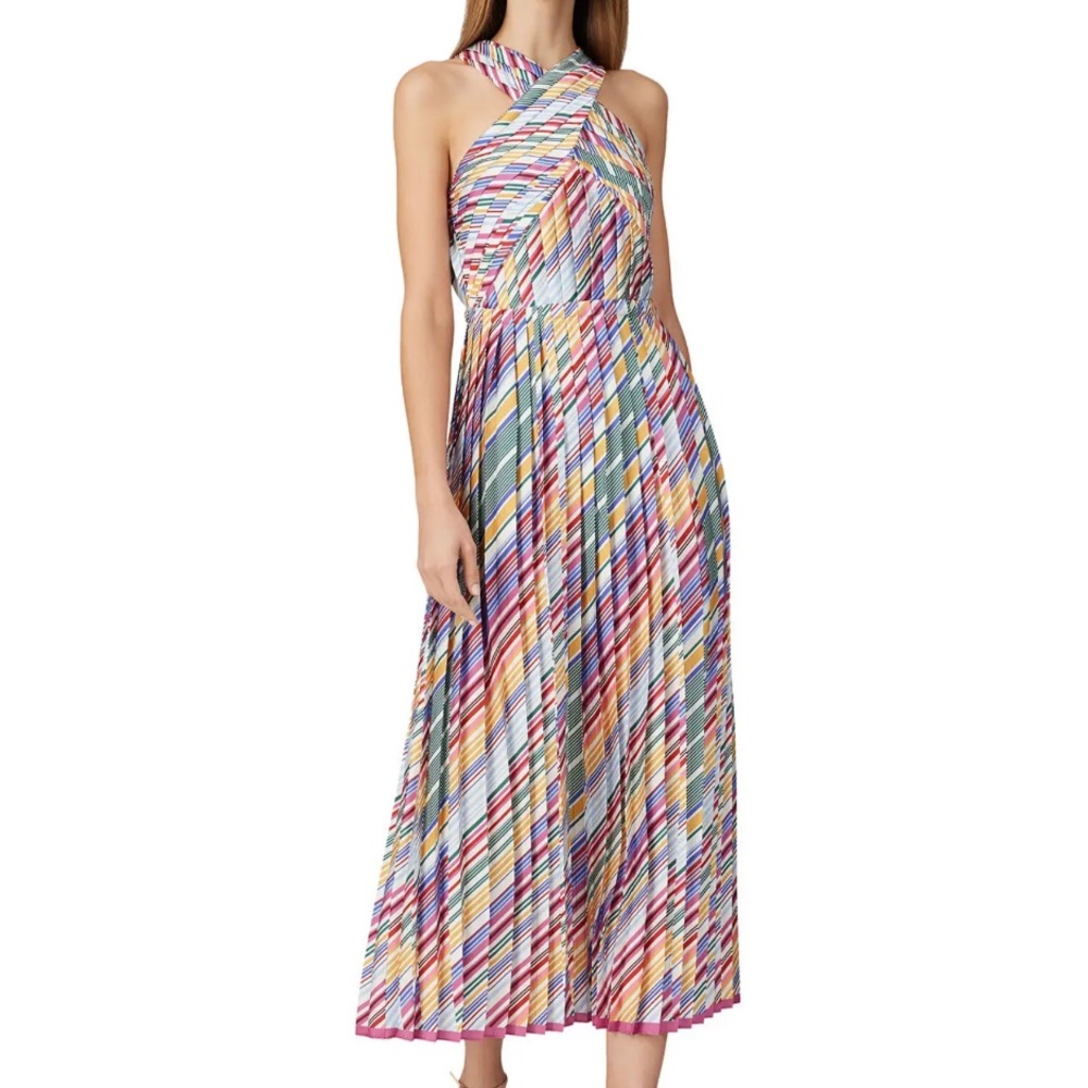 ML Monique Lhuillier Crossneck Pleated Maxi Dress